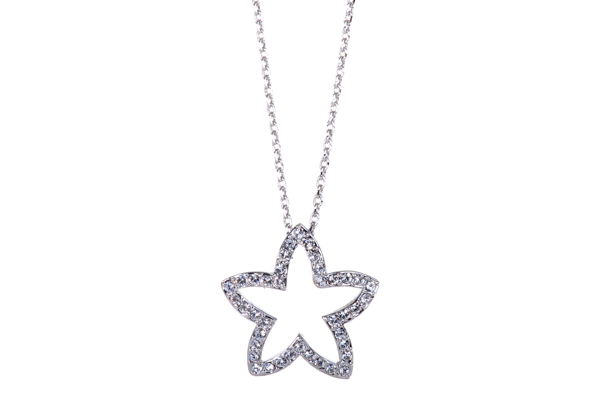 N7128 Dazzling Star Rhodium Plated Swarovki Crystal Pendant Necklace