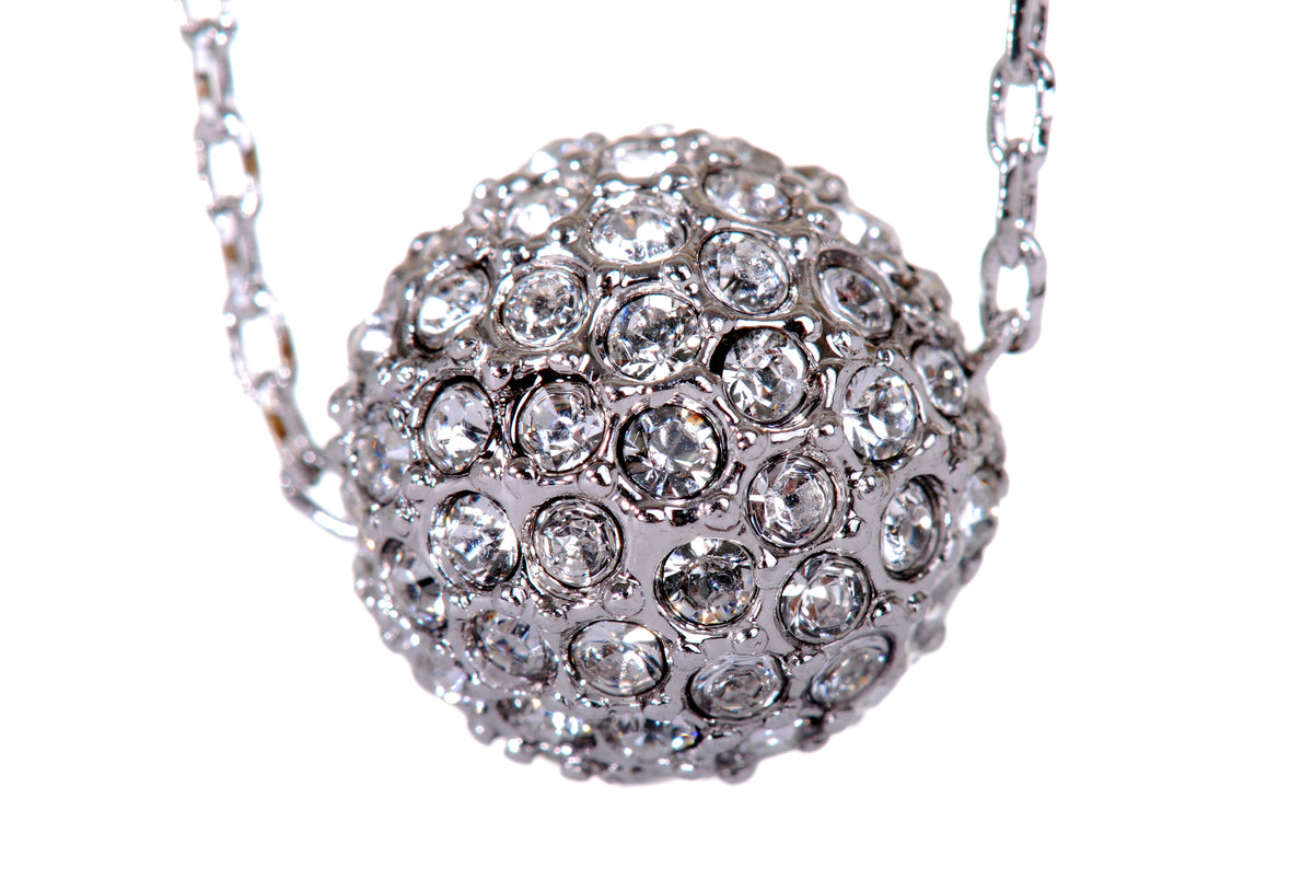 N7152 Spherical Rhodium Plated Swarovski Elements Ball Pendant Necklace