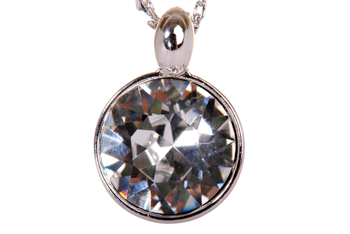 N7167 Brilliant Round Clear Swarovski Crystal Elements Rhodium Plated Pendant Necklace