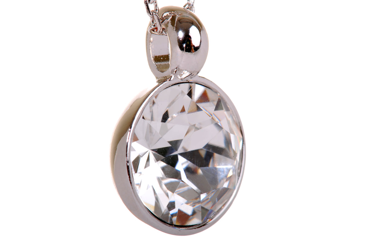 N7167 Brilliant Round Clear Swarovski Crystal Elements Rhodium Plated Pendant Necklace