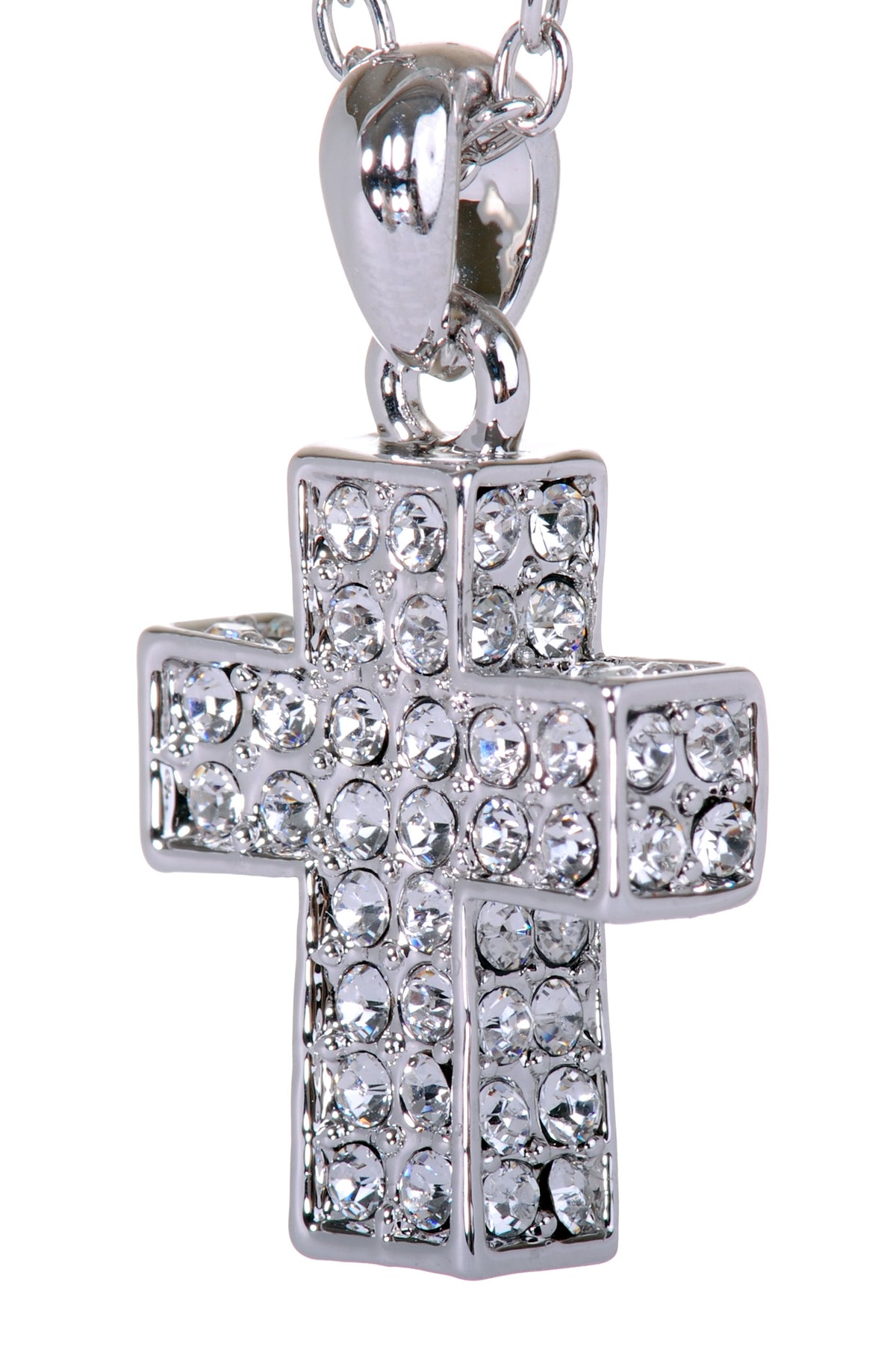 N7179 Rhodium Swarovski Pave Cross Pendant Necklace