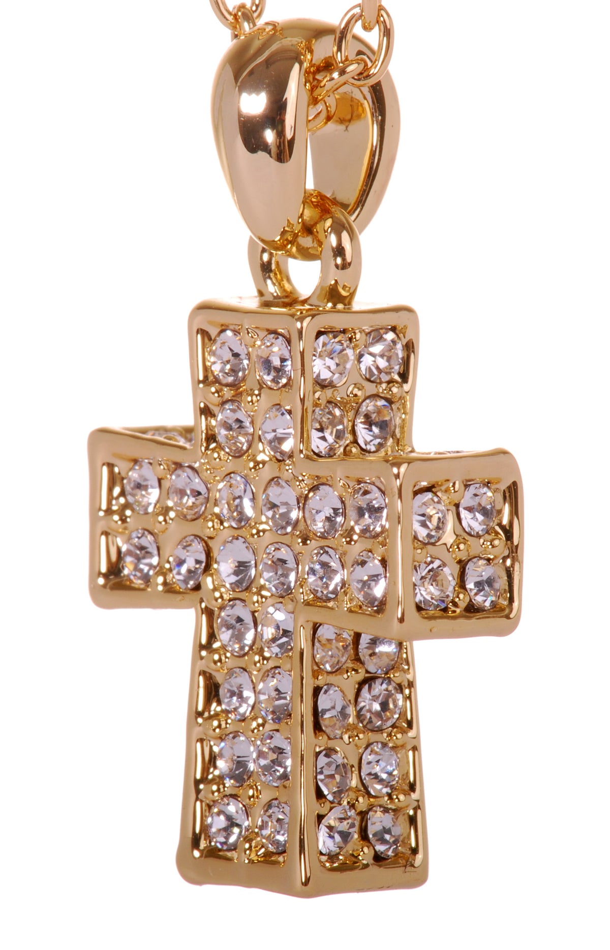 N7180 18K Gold Swarovski Pave Cross Pendant Necklace