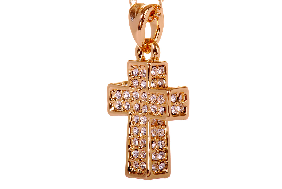 N7182 18K Gold Plated Swarovski Crystal Pave Cross Pendant Necklace