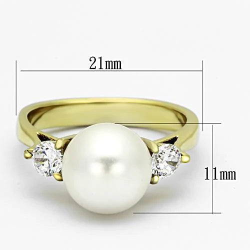CJ1103 Wholesale Women&#39;s Stainless Steel IP Gold White Pearl Ring