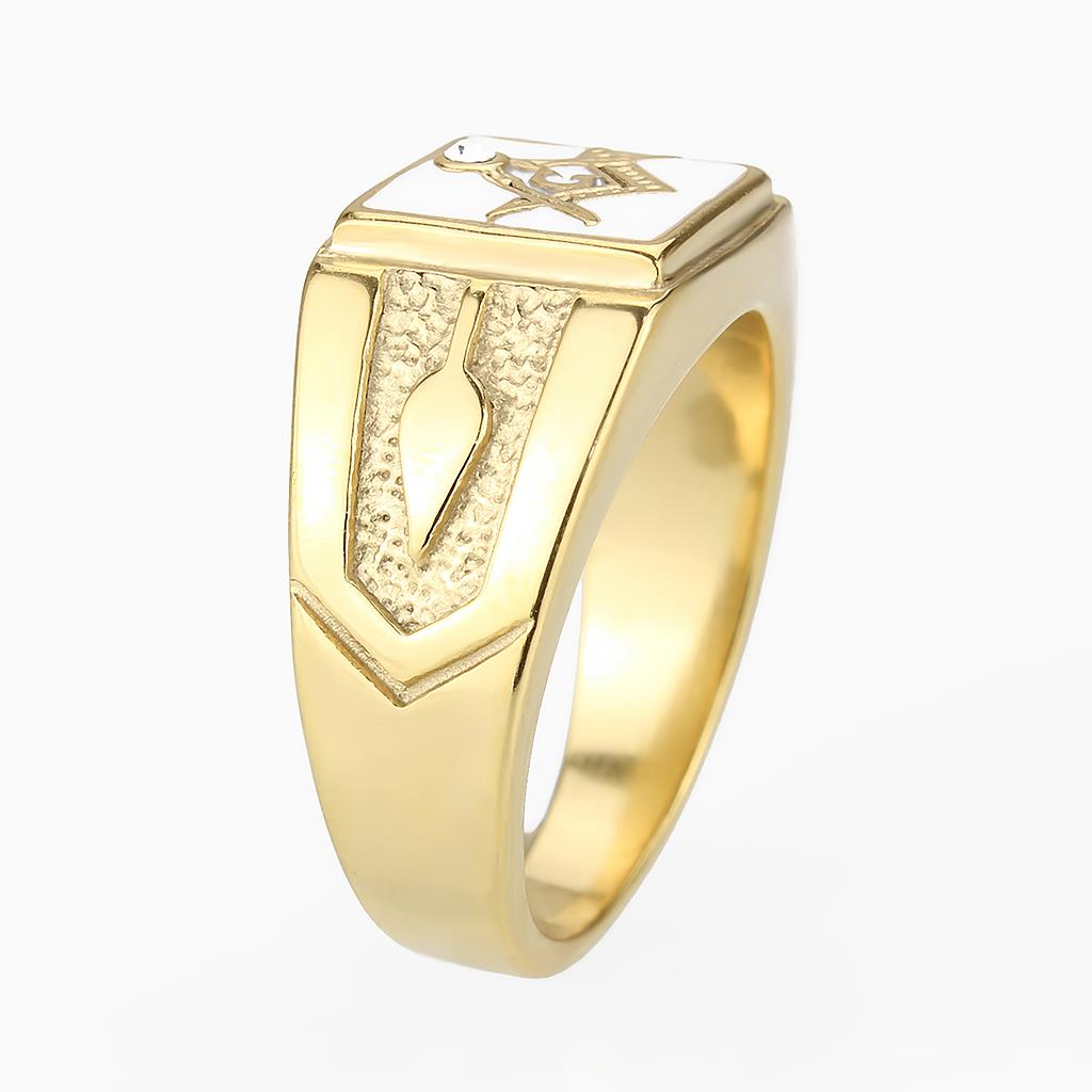 CJ1159W Wholesale Men&#39;s Stainless Steel IP Gold Top Grade Crystal Clear Freemason Ring