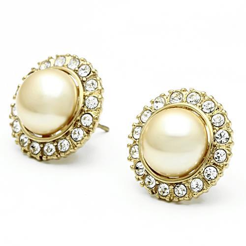 CJG1439 Wholesale Gold Plated Stainless Steel CZ Pearl Earrings