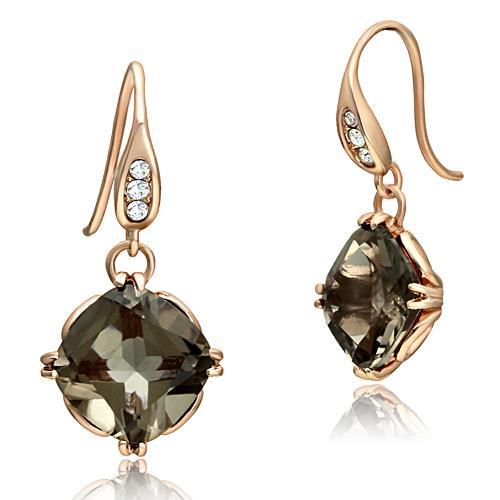 CJE1509 Wholesale Women&#39;s Stainless Steel IP Rose Gold Semi-Precious Light Smoked Earrings