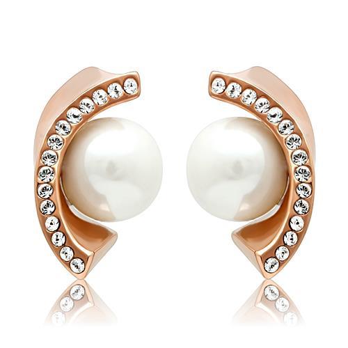 CJG2080 Wholesale Women&#39;s Stainless Steel IP Rose Gold Synthetic White Pearl Earrings