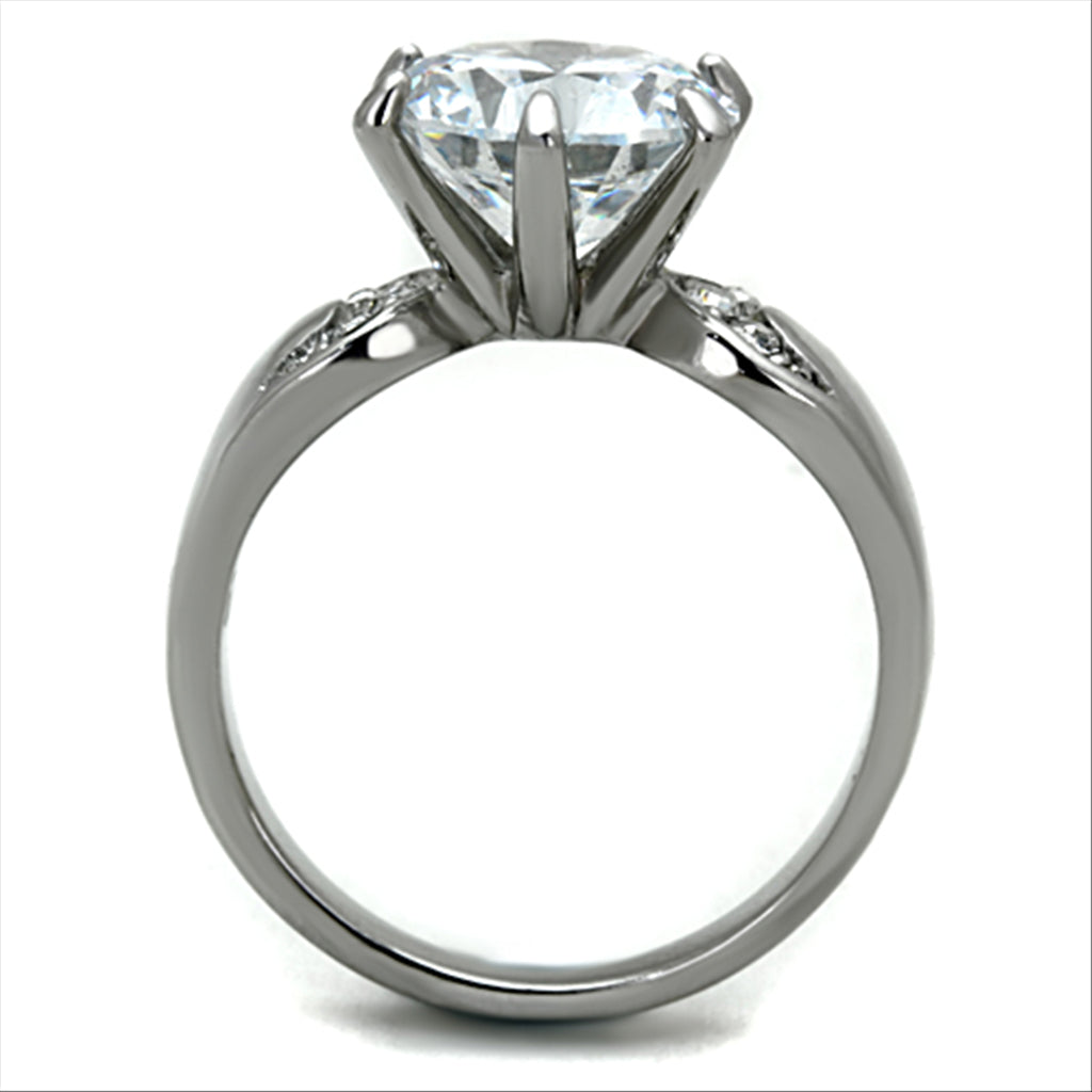 CJE1536 Wholesale Stainless Steel Clear CZ Round Cut Solitaire Ring