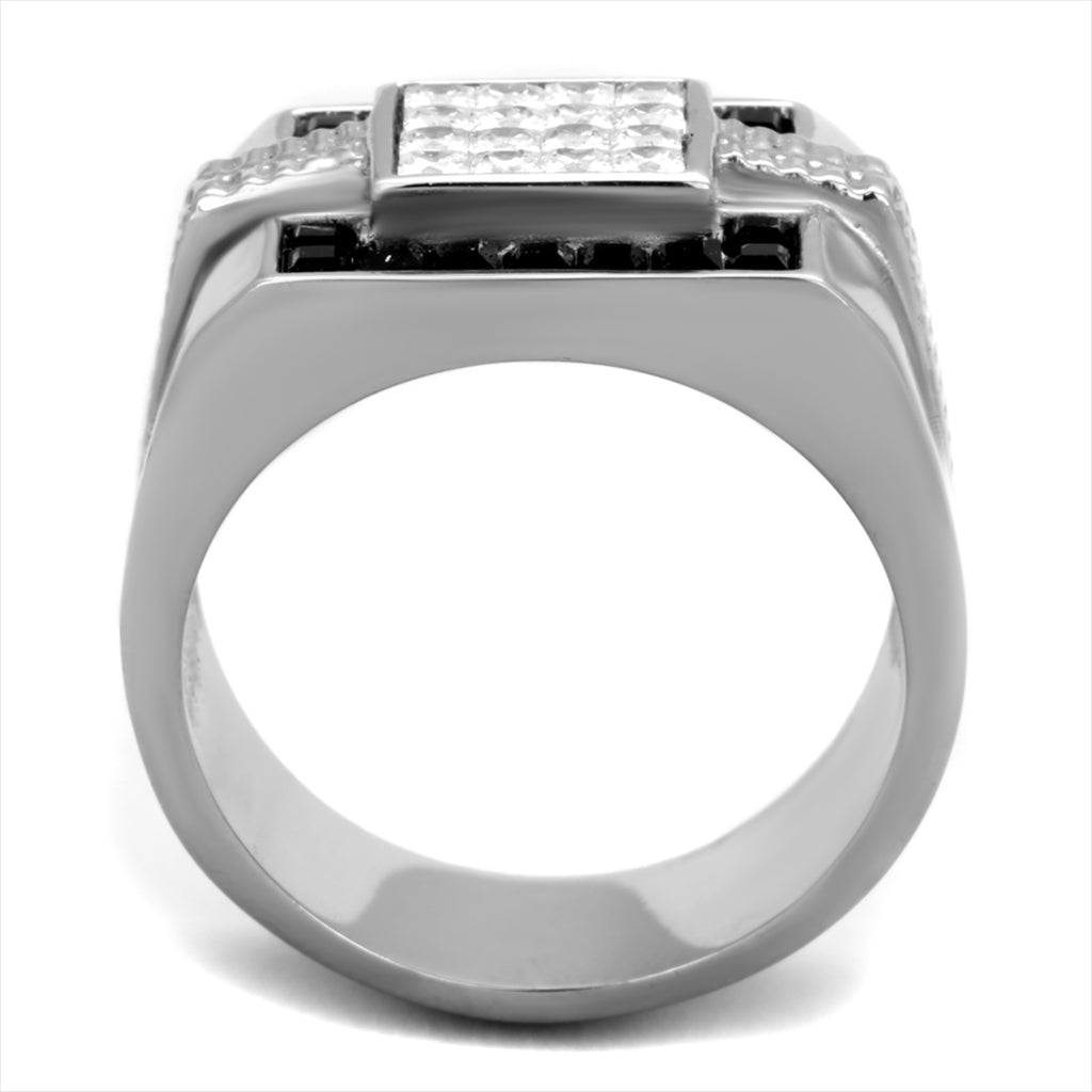 CJE1809 Black Jet Top Crystal Stainless Steel Ring
