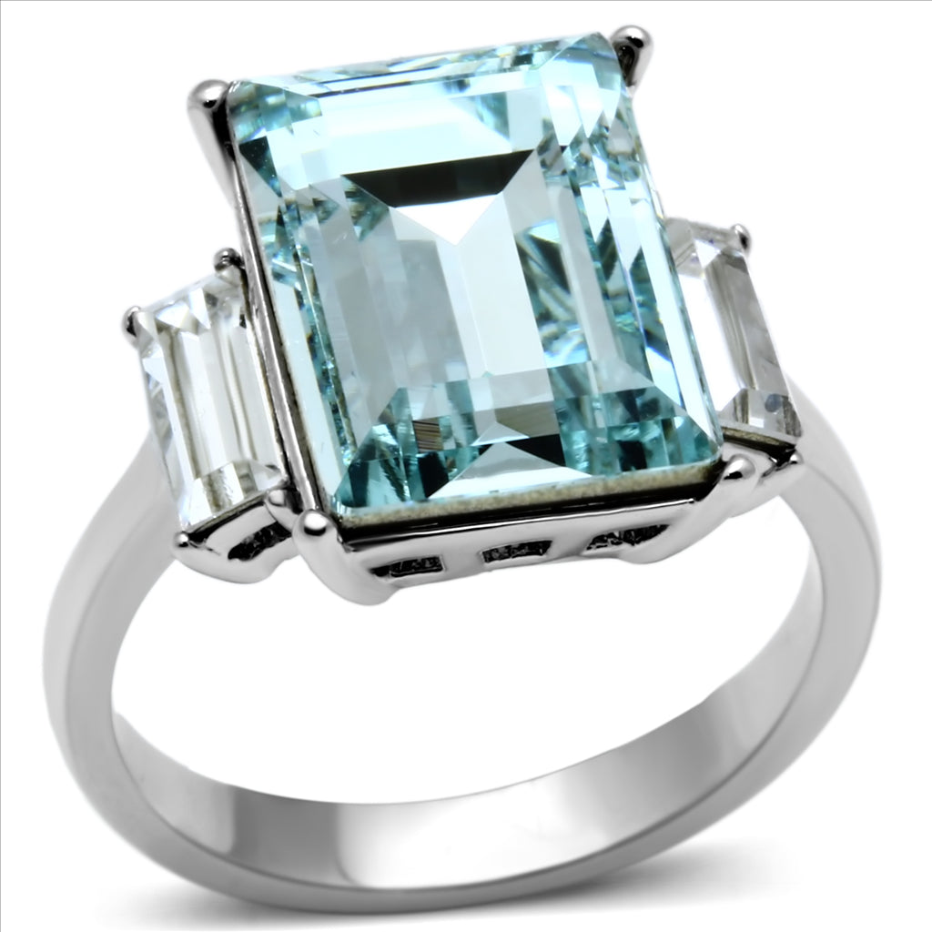 CJE1862 Wholesale Stainless Steel Top Grade Sea Blue Crystal Cocktail Ring