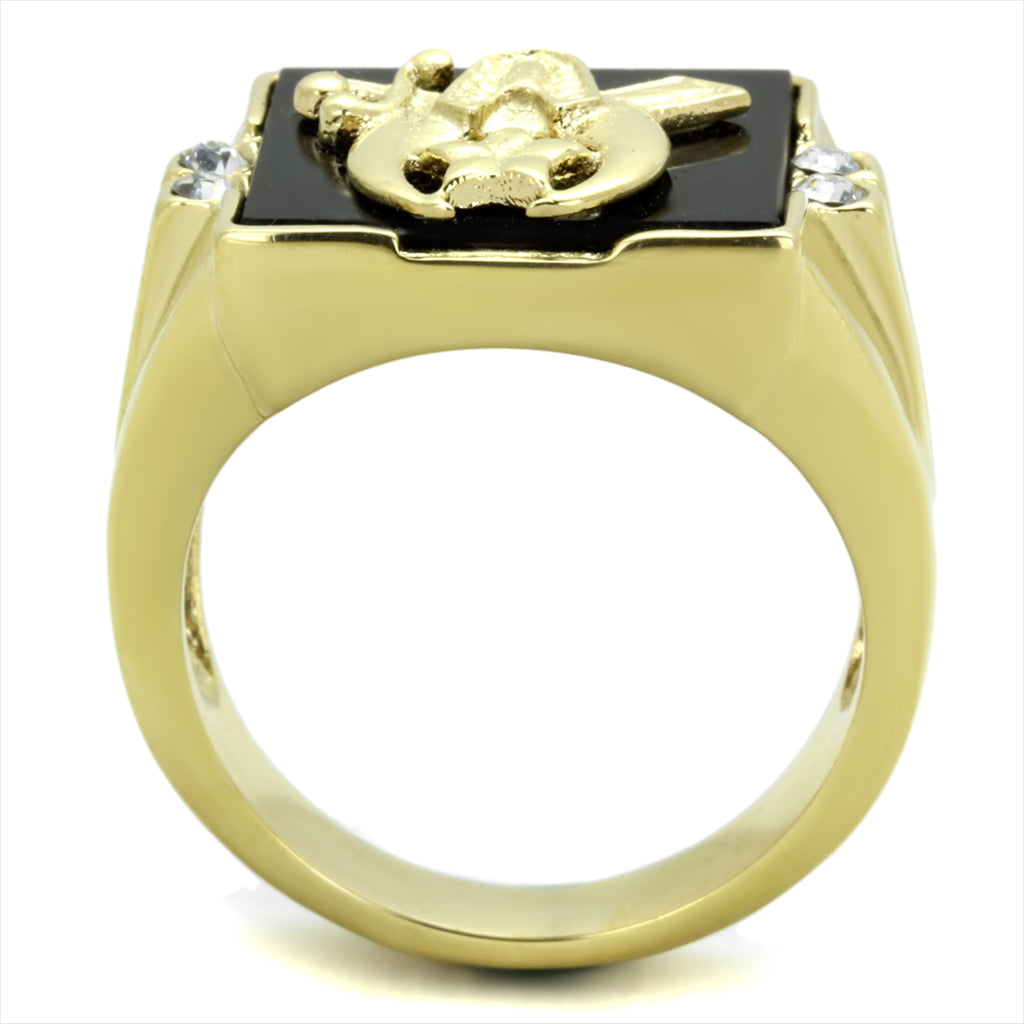 CJE1890 Wholesale Men&#39;s Stainless Steel IP Gold Synthetic Jet Black Onyx Shriner&#39;s Ring