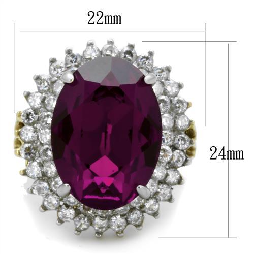 CJ1892 Wholesale Women&#39;s Stainless Steel Two-Tone IP Gold Top Grade Crystal Amethyst Purple Statement Ring