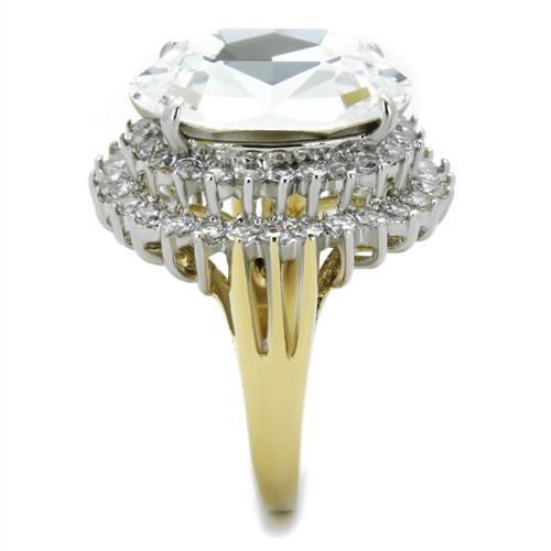 CJ1894 Wholesale Women&#39;s Stainless Steel Two-Tone IP Gold Top Grade Crystal Clear Ring