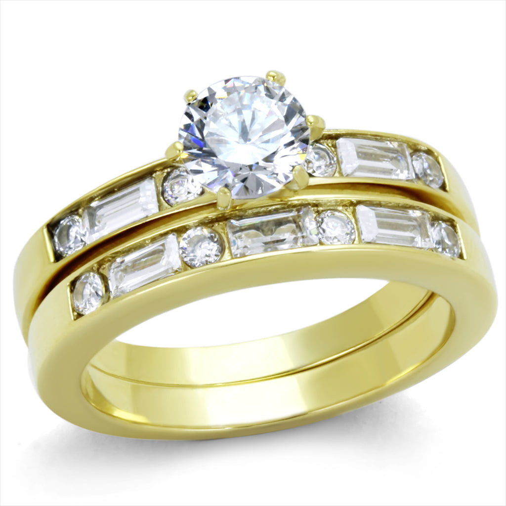 CJE1897 Wholesale IP Gold Plated CZ Wedding Ring Set