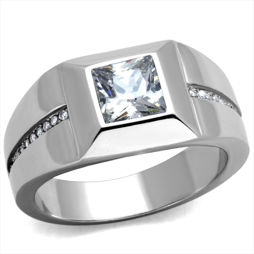 CJE1916 Men&#39;s Stainless Steel AAA Grade Square CZ Ring