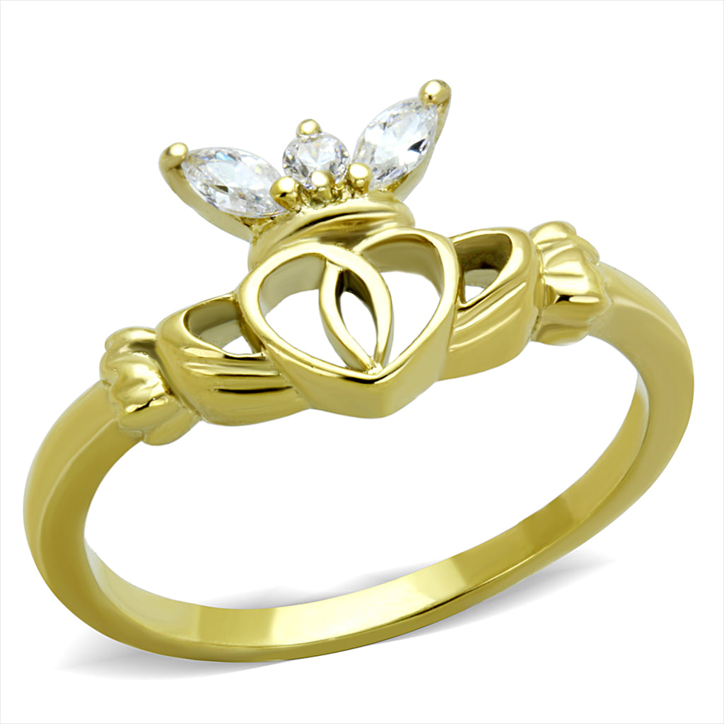 TK1926 CZ Gold Plated Heart &amp; Hands Ring