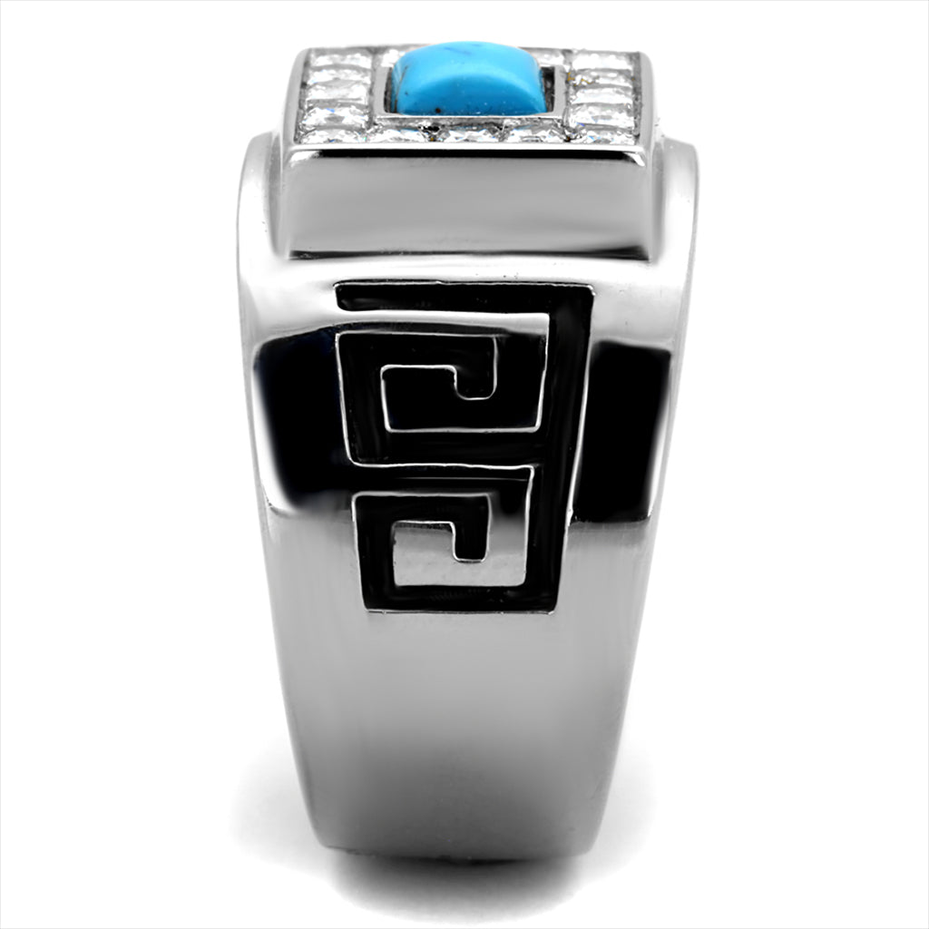 CJ2053 Stainless Steel Teal Square Stone Men&#39;s Ring
