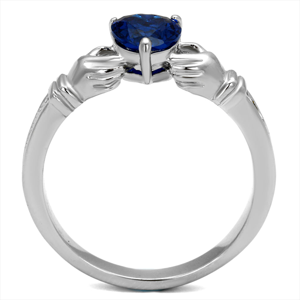 CJE2093 Synthetic Blue Spinel Stainless Steel Claddagh Ring