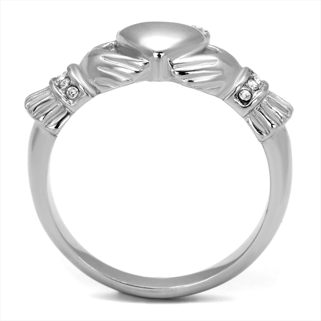 CJE2094 Clear Crystal Stainless Steel Claddagh Ring
