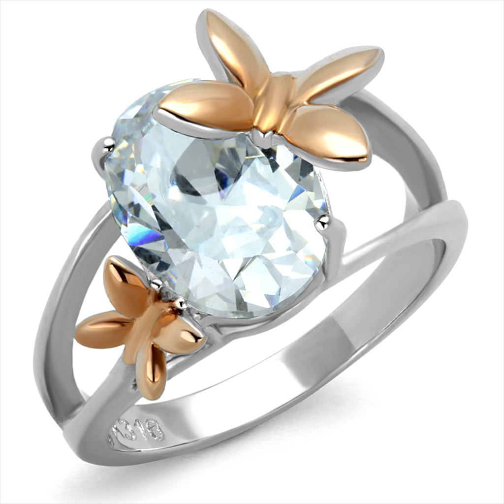 CJE2135 Two-Tone Oval CZ Butterfly Ring.