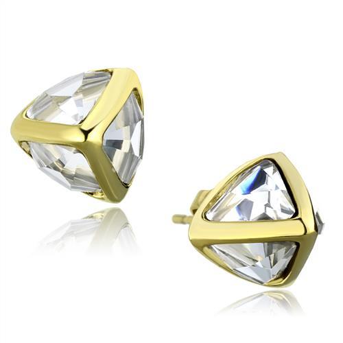 CJE2148 Wholesale Women&#39;s Stainless Steel IP Gold Synthetic Clear Prism Earrings