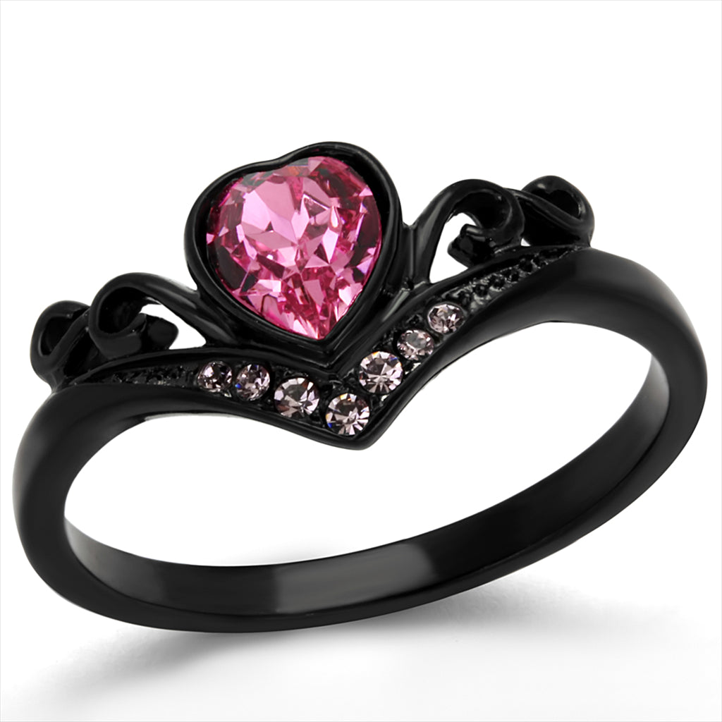 CJE2192  Black IP Plated Ring with Pink Crystals