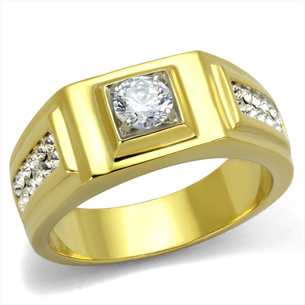 CJE2222 Square Cut CZ Gold Plated Men&#39;s Ring
