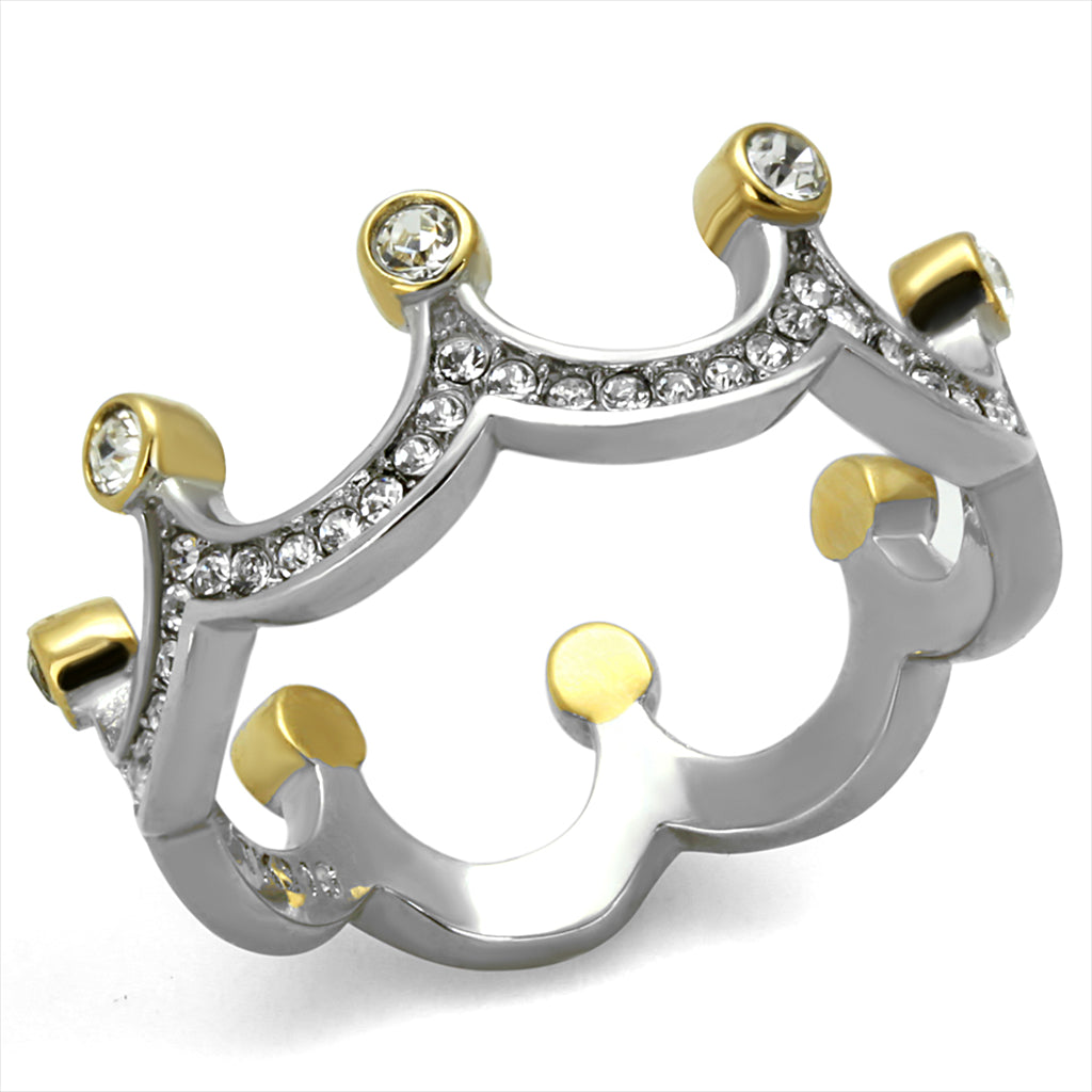 CJE2258 Stainless Steel Tiara Ring with Crystals