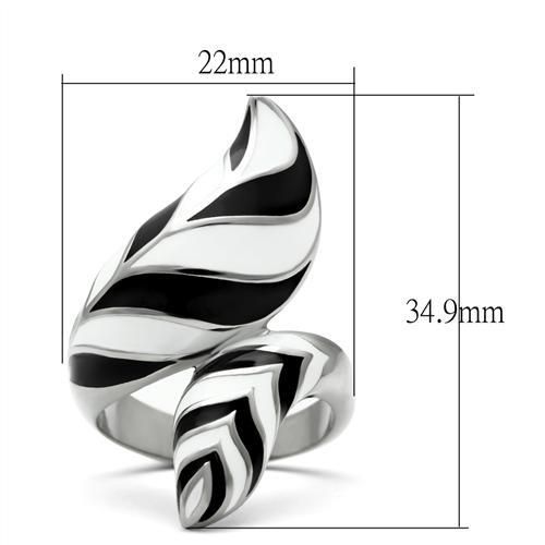 CJ227 Wholesale Women&#39;s Stainless Steel High polished Black &amp; White Leaf Spiral Ring
