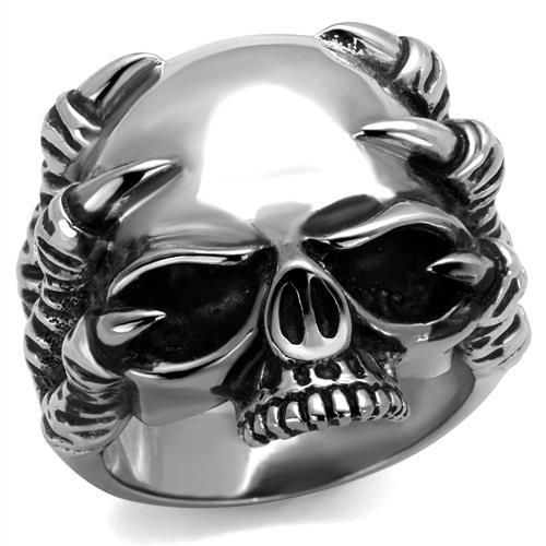 CJ2323 Wholesale Men&#39;s Stainless Steel Epoxy Jet Skull Claws Ring