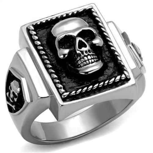 CJ2326 Wholesale Men&#39;s Stainless Steel High polished Epoxy Jet Skull Ring