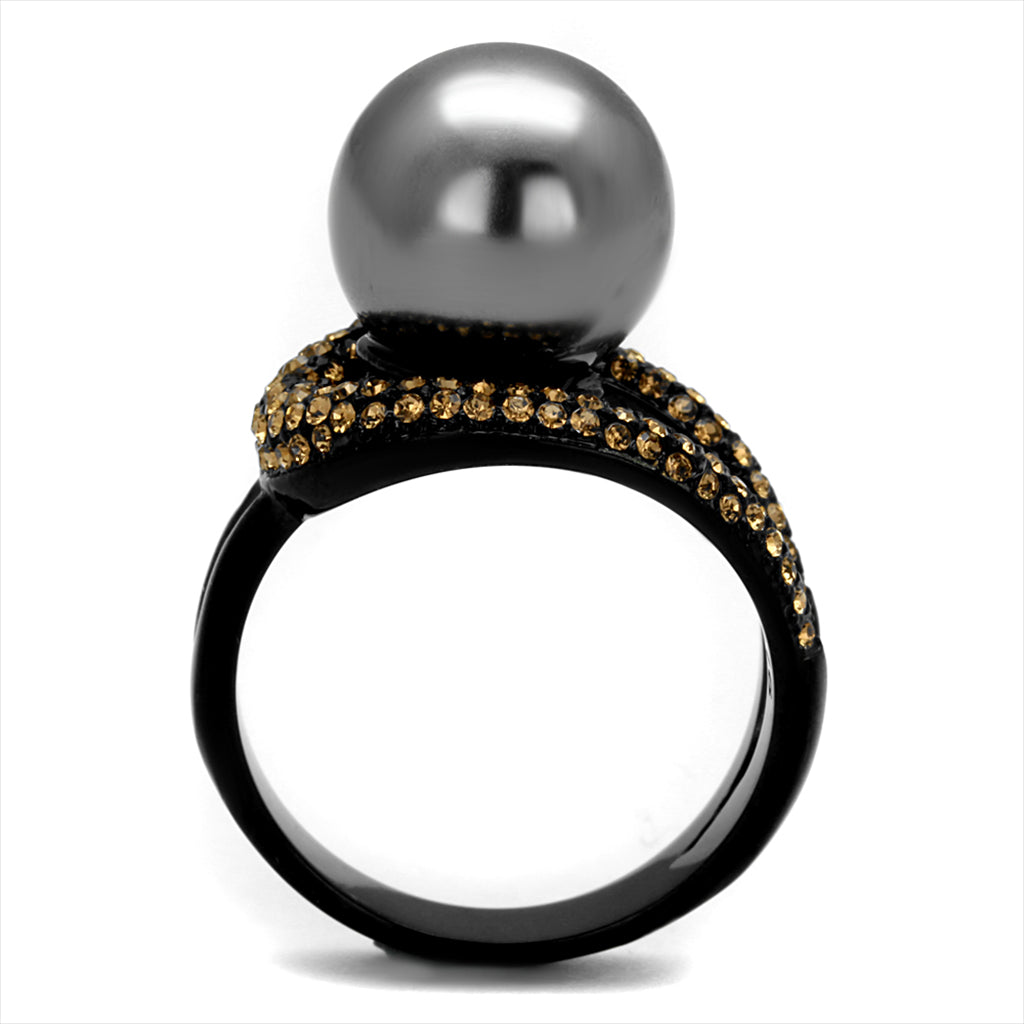 CJE2350 Wholesale Women&#39;s Black IP Grey Pearl Ring