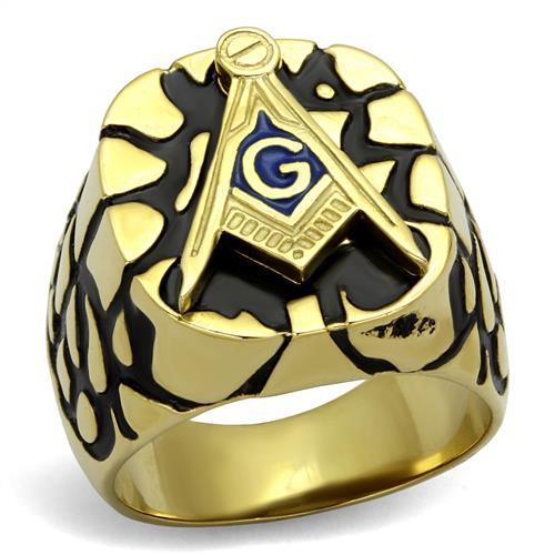 CJE2372 Wholesale Women&#39;s Stainless Steel IP Gold Epoxy Capri Blue Masonic Ring