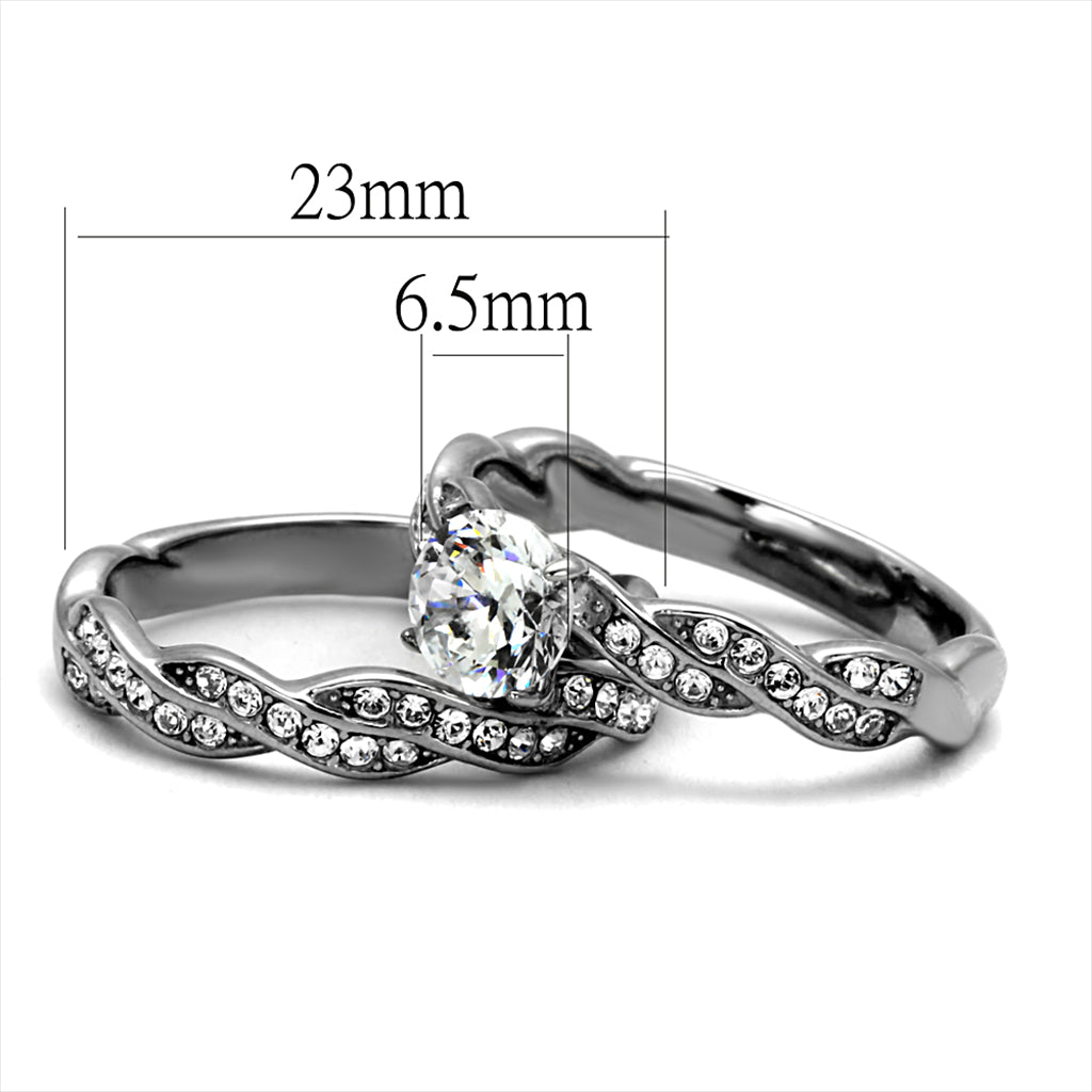 CJE2475 Stainless Steel Pave AAA Grade CZ Wedding Ring Set