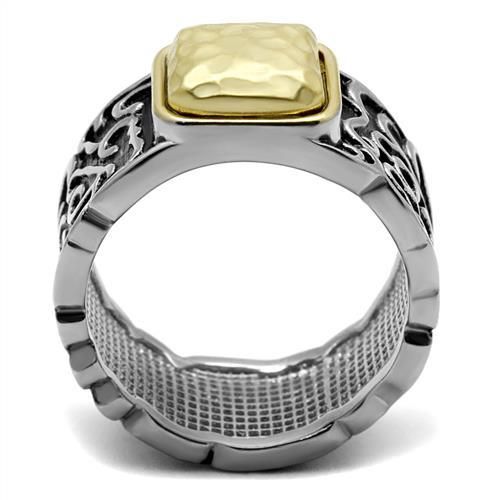 CJ2509 Wholesale Men&#39;s Stainless Steel Two-Tone IP Gold Nugget Epoxy Jet Ring