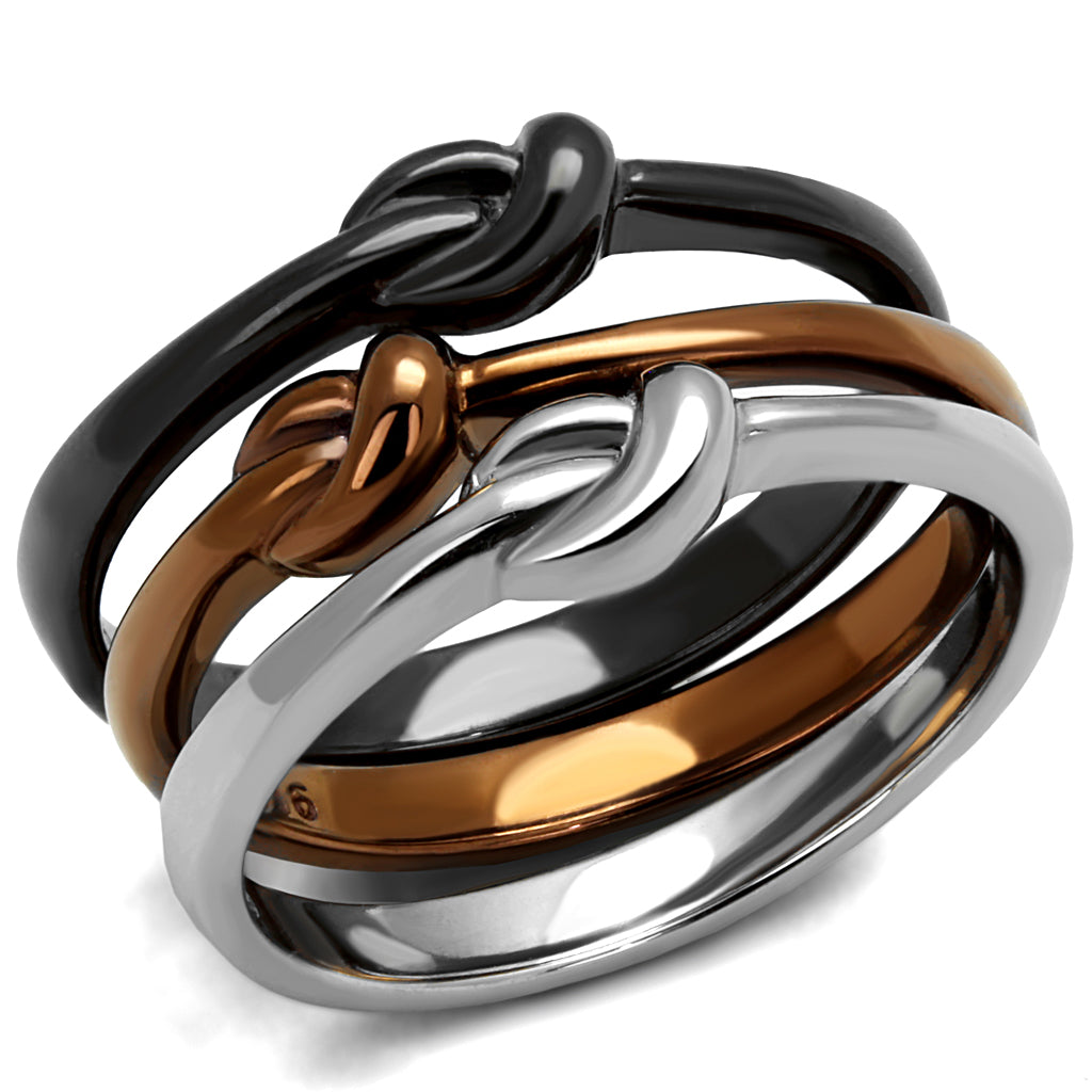 CJE2648 Wholesale Three Tone IP Knot Stainless Steel Stackable Ring