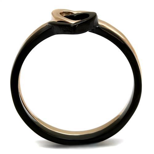 CJE2650 Wholesale Women&#39;s Stainless Steel IP Rose Gold+ IP Black Stackable Linked Hearts Ring