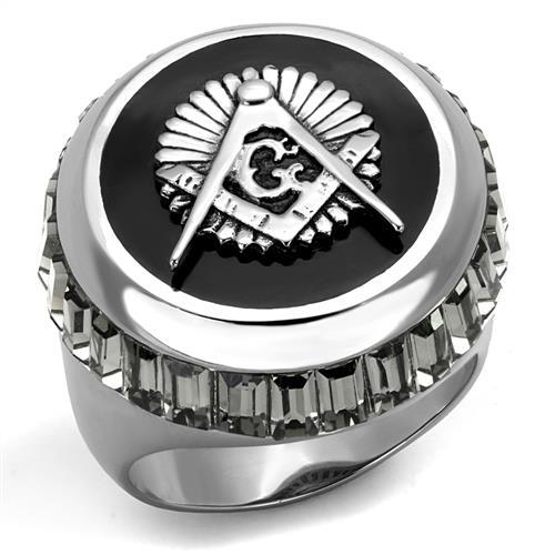 CJE2666 Wholesale Men&#39;s Stainless Steel High polished Top Grade Crystal Jet Masonic Ring