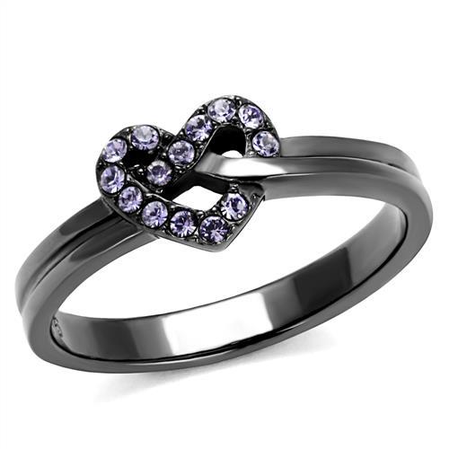 CJE2685 Wholesale Women&#39;s Stainless Steel IP Light Black Top Grade Crystal Light Amethyst Heart Ring