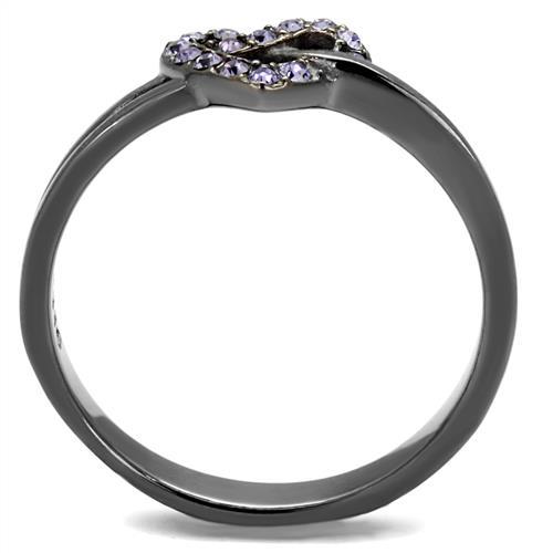 CJE2685 Wholesale Women&#39;s Stainless Steel IP Light Black Top Grade Crystal Light Amethyst Heart Ring