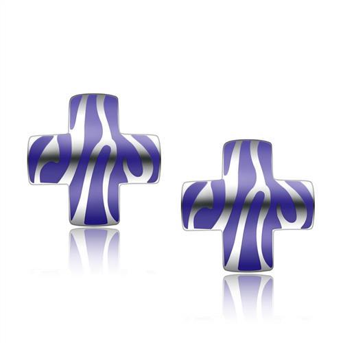 CJ621S Wholesale Purple Cross Stainless Steel Earrings