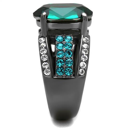 CJ2759 Wholesale Women&#39;s Stainless Steel IP Light Black Top Grade Crystal Emerald Ring
