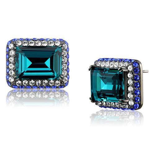 CJ2812 Wholesale Women&#39;s Stainless Steel IP Light Black Top Grade Crystal Blue Zircon Earrings
