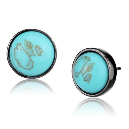 CJE2819 Wholesale Women&#39;s Stainless Steel IP Light Black Synthetic Sea Blue Turquoise Earrings