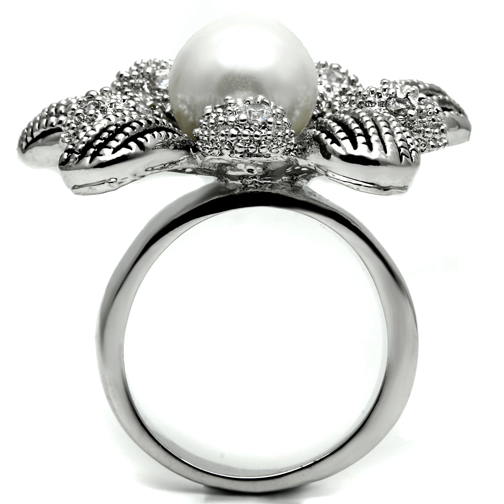 CJE2877 Wholesale Stainless Steel Floral White Pearl Ring