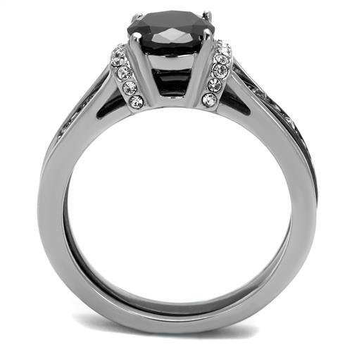 CJE2971 Wholesale Women&#39;s Stainless Steel Two-Tone IP Black Synthetic Jet Ring Set