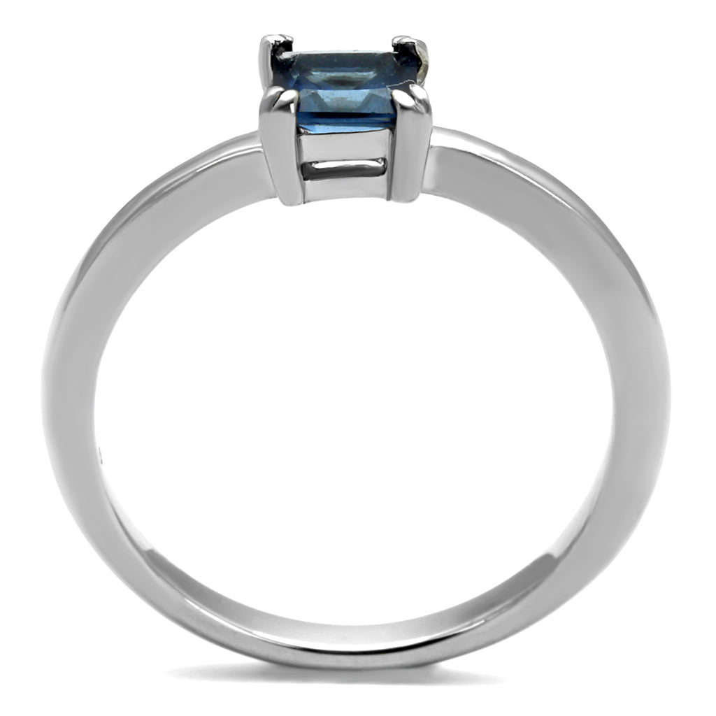 CJE2979 Wholesale Stainless Steel Blue Synthetic Glass Princess Solitaire Minimal Ring