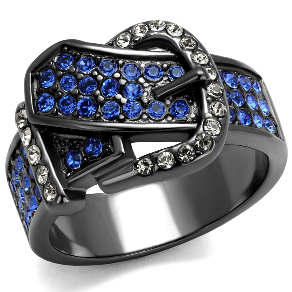 CJE2995 Wholesale Women&#39;s Stainless Steel IP Black Multicolored Top Grade Crystal Belt Ring