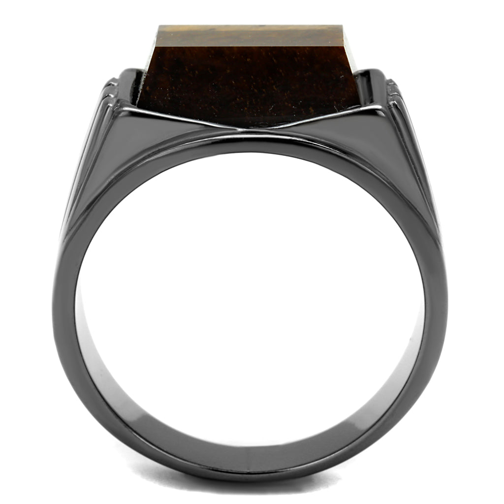 CJE3001 Wholesale Men&#39;s Stainless Steel IP Light Black Synthetic Tiger Eye Topaz Ring
